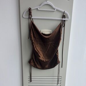 Lioness Chocolate Brown Silk Cowl Neck Top